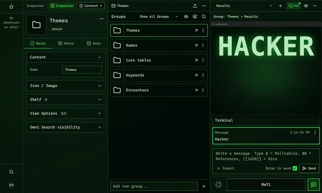 Hacker terminal theme recommended for sci-fi, retro-futuristic, or cyberpunk settings