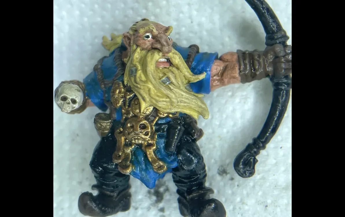 Mountain Dwarf Ranger miniature after applying Army Painter washes